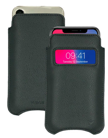 Apple iPhone 16 / 16 Pro Pirate Black Faux Leather Case with NueVue Patented Antimicrobial, Germ Fighting and Screen Cleaning Technology (Copy)