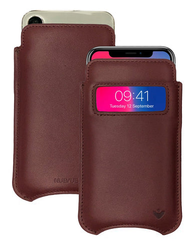 Apple iPhone 16 / 16 Pro Chocolate Brown Leather Case with NueVue Patented Antimicrobial, Germ Fighting and Screen Cleaning Technology