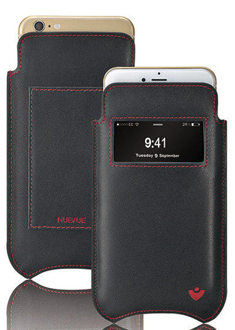 Apple iPhone 13 mini Black Leather Sleeve Wallet Case | Screen Cleaning Sanitizing Lining | Smart Window