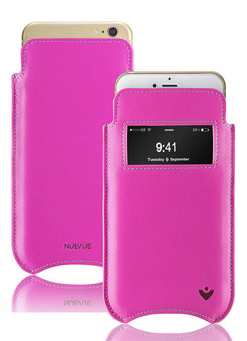 iPhone 8 / 7 Pouch Case in Pink Napa Leather | Screen Cleaning Sanitizing lining | smart window