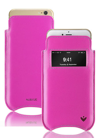iPhone SE-2020 Sleeve Case in Pink Napa Leather | Screen Cleaning Sanitizing Lining | Smart Window.