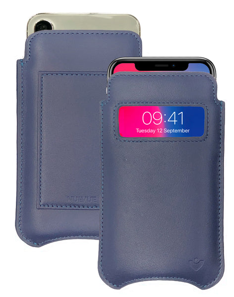 iPhone 13 13 Pro Blueberry Blue Leather Wallet Case with NueVue Pate
