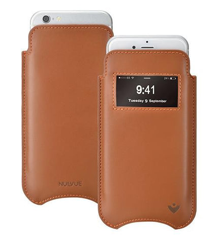 NueVue iPhone 11 and iPhone XR Case Napa Leather | Tan | Sanitizing Screen Cleaning Case