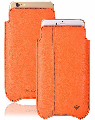 iPhone SE-2020 Case in Flame Orange Vegan Leather | Screen Cleaning Sanitizing Lining.