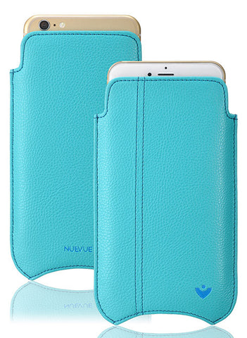 for Apple iPhone 6/6s Pouch Case in Teal Blue Vegan Leather | Screen Cleaning and Sanitizing Lining