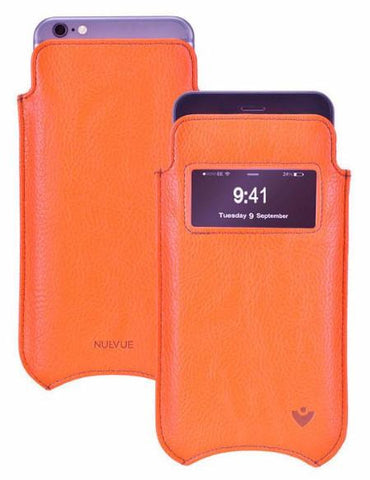 Apple iPhone 6/6s Plus Case in Orange Vegan Leather | Screen Cleaning Sanitizing Lining | Smart Window.