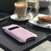 NueVue iPhone 8 / 7 case purple vegan leather self cleaning interior