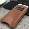 NueVue iPhone 8 / 7 Plus case tan leather sleeve lifestyle