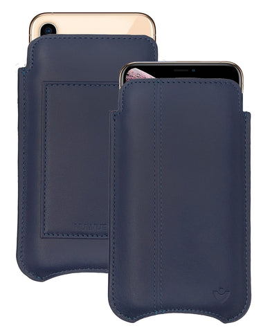 NueVue iPhone 11 Pro Max and iPhone Xs Max Wallet Case Napa Leather | Blue | Sanitizing Screen Cleaning Case