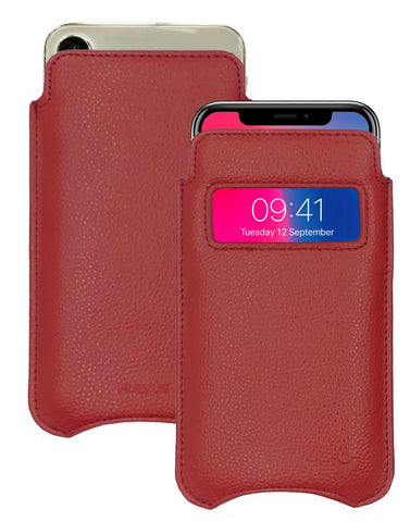 Apple iPhone 15 / 15 Pro Rose Red Faux Leather Case with NueVue Patented Antimicrobial, Germ Fighting and Screen Cleaning Technology