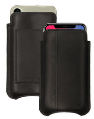 Apple iPhone 15 / 15 Pro Black/Red Leather Wallet Case with NueVue Patented Antimicrobial, Germ Fighting and Screen Cleaning Technology