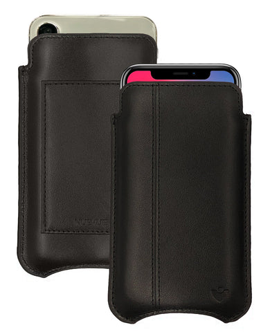 Apple iPhone 15 / 15 Pro Black Leather Wallet Case with NueVue Patented Antimicrobial, Germ Fighting and Screen Cleaning Technology