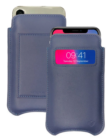 Apple iPhone 15 / 15 Pro Blueberry Blue Leather Wallet Case with NueVue Patented Antimicrobial, Germ Fighting and Screen Cleaning Technology