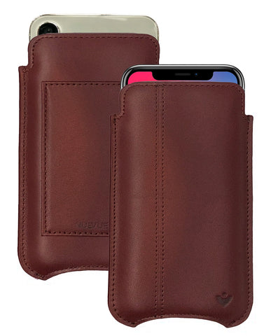 Apple iPhone 15 / 15 Pro Chocolate Brown Leather Wallet Case with NueVue Patented Antimicrobial, Germ Fighting and Screen Cleaning Technology