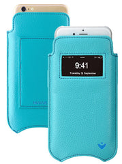 Apple iPhone 15 Pro Max Wallet Case in Teal Blue Vegan Leather | Screen Cleaning Sanitizing Lining | Smart Window