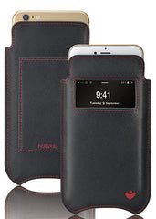 iPhone 6/6s Black Sleeve Wallet Case in Black Leather | Screen Cleaning Sanitizing Lining | Smart Window