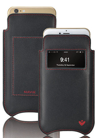 Apple iPhone 14 Pro Max Wallet Case in Black Leather | Screen Cleaning Sanitizing Lining | Smart Window