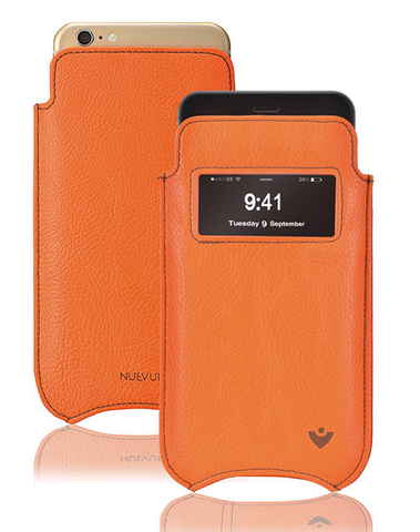 NueVue iPhone 11 and iPhone XR Case Faux Leather | Flame Orange | Sanitizing Screen Cleaning Case