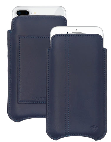 iPhone 8 Plus / 7 Plus Wallet Case in Blue Genuine Leather | Screen Cleaning Sanitizing Lining.