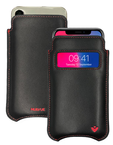 iPhone 13 / 13 Pro Black/Red Leather Case with NueVue Patented Antimicrobial, Germ Fighting and Screen Cleaning Technology