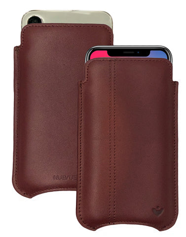 iPhone 13 / 13 Pro Chocolate Brown Leather Case with NueVue Patented Antimicrobial, Germ Fighting and Screen Cleaning Technology
