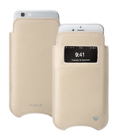 for Apple iPhone 6/6s Plus Sleeve Case | White Napa Leather | Screen Cleaning Sanitizing Lining | smart window