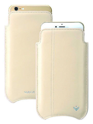 White Leather "Screen Cleaning" iPhone 6/6s Pouch Case, with Antimicrobial Lining