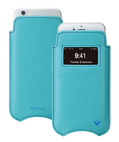Apple iPhone 6/6s Plus Case in Teal Blue Vegan Leather | Screen Cleaning Sanitizing Lining | smart window