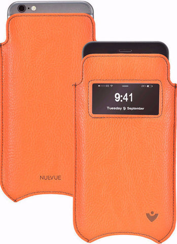iPhone 8 Plus / 7 Plus Case | Flame Orange Vegan Leather | Screen Cleaning Sanitizing Lining | smart window