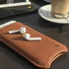 NueVue iPhone 8 / 7 case tan leather self cleaning interior