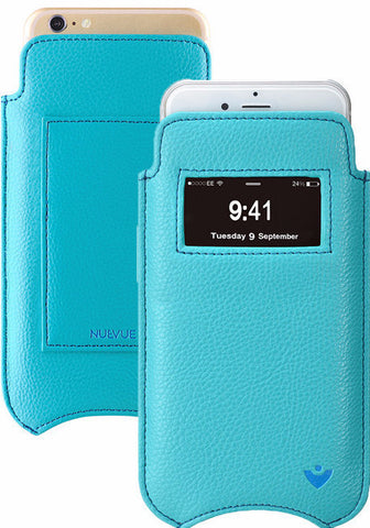 iPhone 8 Plus / 7 Plus Wallet Case in Teal Blue Vegan Leather | Screen Cleaning Sanitizing Lining | Smart Window